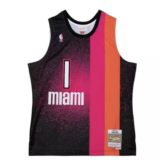 2011 Miami Heat Chris Bosh #1 Mitchell & Ness Men's Splatter NBA Swingman Jersey - Picture 2 of 13